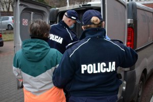 Umundurowani policjanci wprowadzają do radiowozu zatrzymaną kobietę