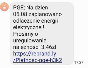 Zrzut z telefonu wiadomości tekstowej