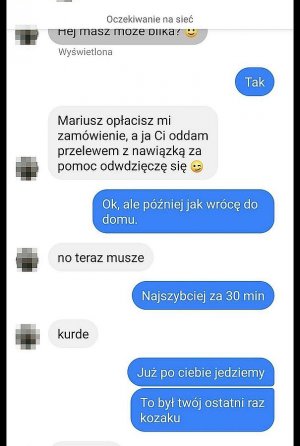 Zrzut z telefonu fragmentu konwersacji pomiędzy dwiema osobami