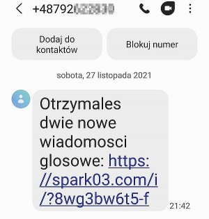 Zrzut z telefonu wiadomości tekstowej