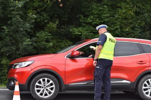 Na zdjęciu policjant i samochód