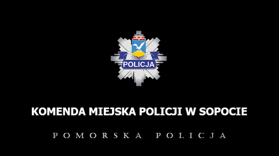 Na czarnym tyle gwiazda policyjna z zapisem POLICJA, a pod spodem napisy:

KOMENDA MIEJSKA POLICJI W SOPOCIE

POMORSKA POLICJA